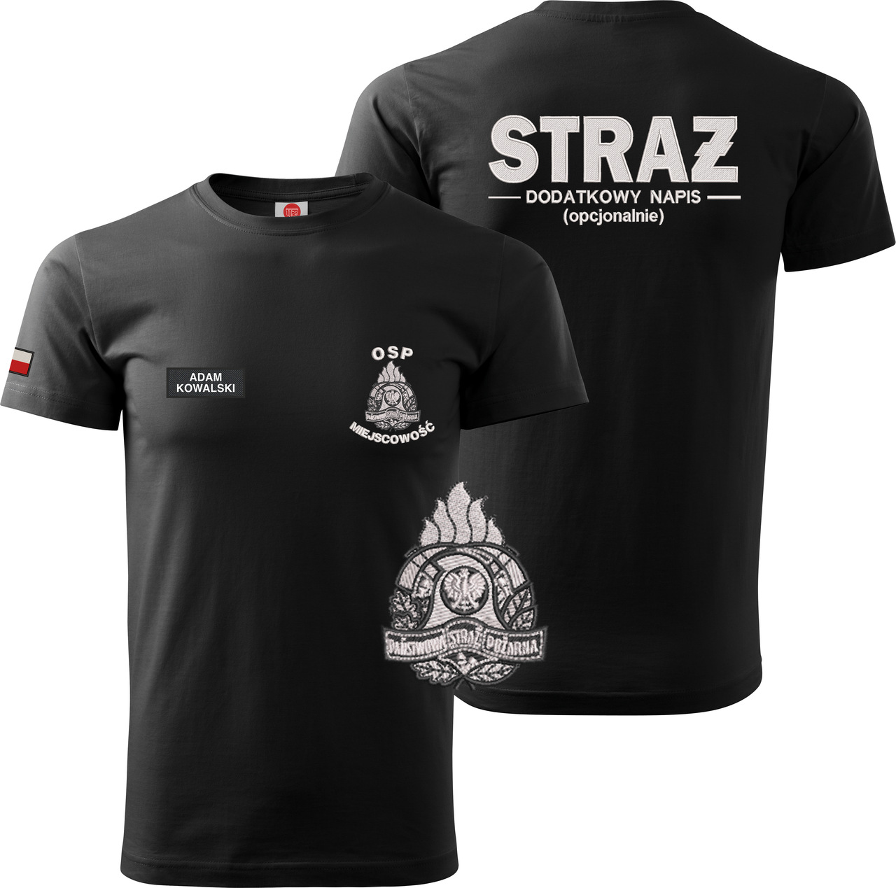 T-SHIRT PSP BW WZ08_2 Koszula t-shirt strażacka z haftem PSP WZ07 BW