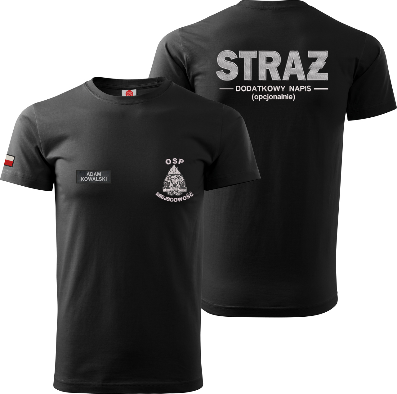 T-SHIRT PSP BW WZ08_3 Koszula t-shirt strażacka z haftem PSP WZ07 BW